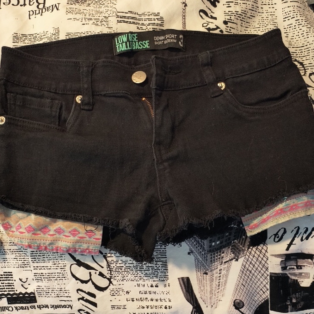 Black Denim Low Rise Shorts